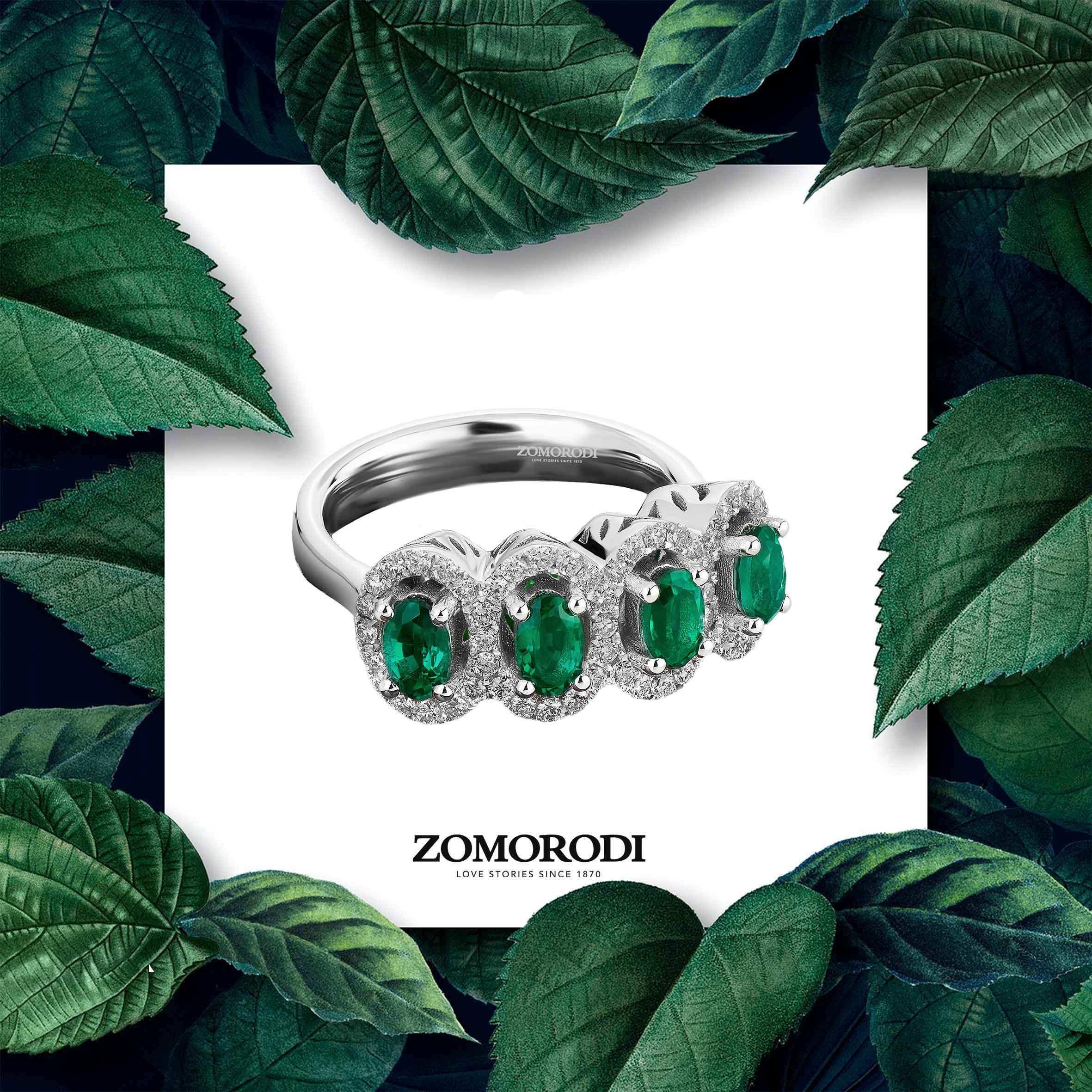 انگشتر جواهر چهار تخمه اووال انگشتر جواهر و زمرد چهار تخمه اووال